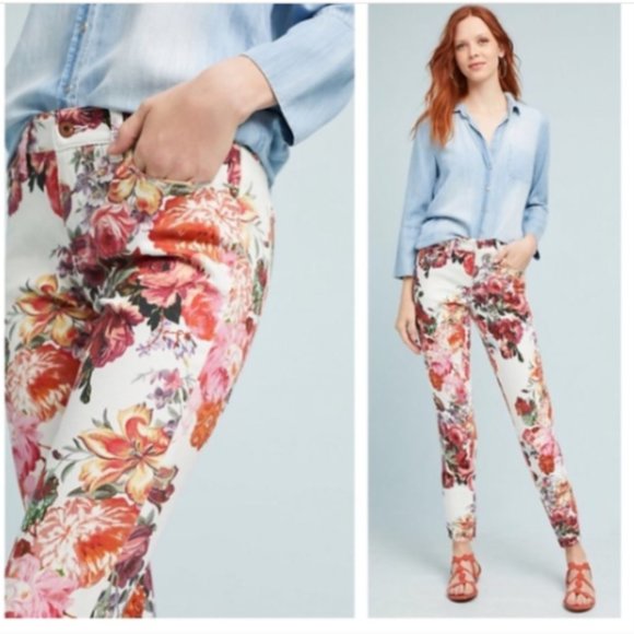 Pilcro and the Letterpress Denim - Anthropologie Pilcro and the Letterpress Rose Floral Mid Rise Skinny Jeans 28